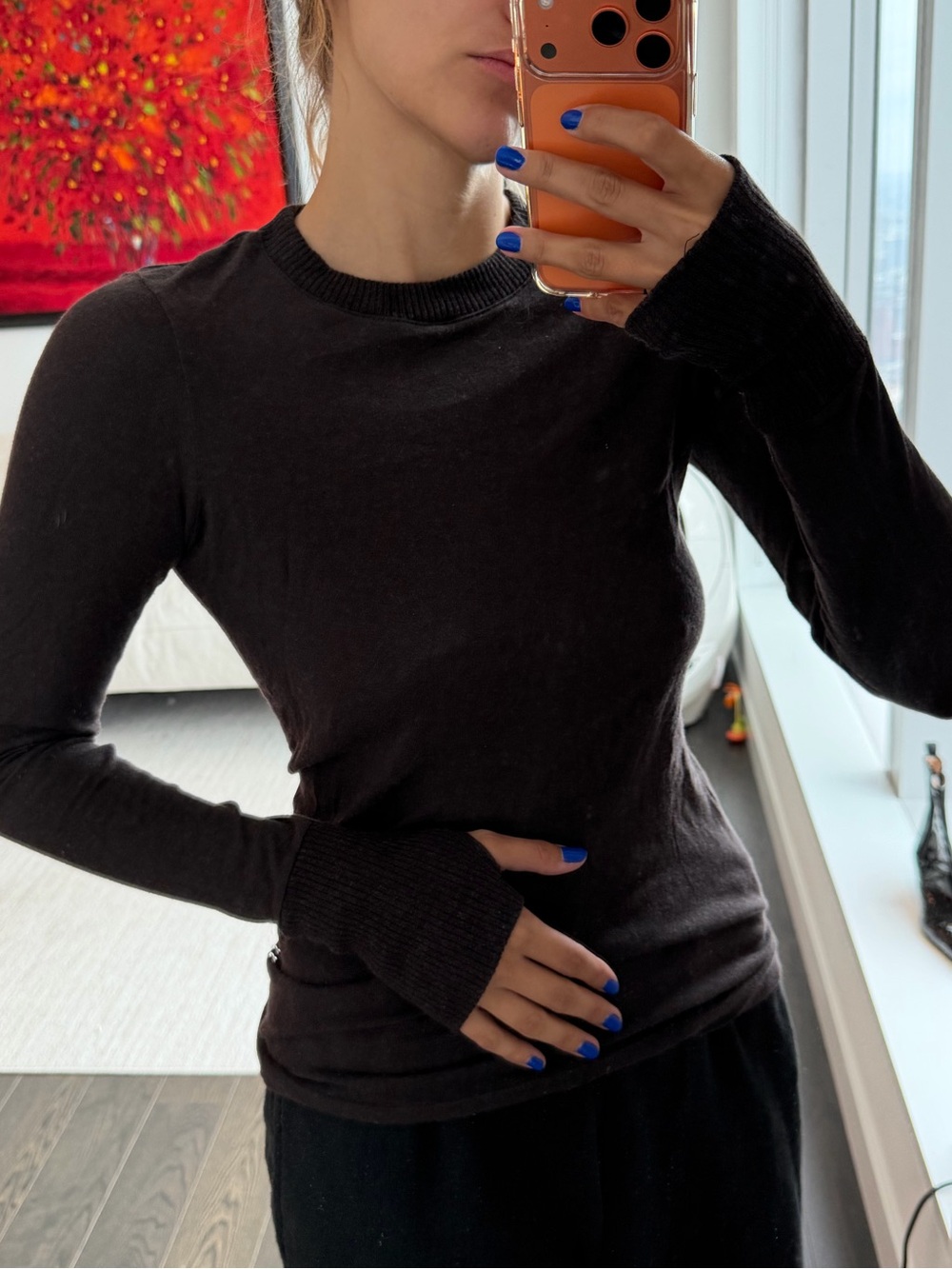 Enza Costa Cotton Cashmere Long Sleeve Crewneck Knit Top Brown | Size Small